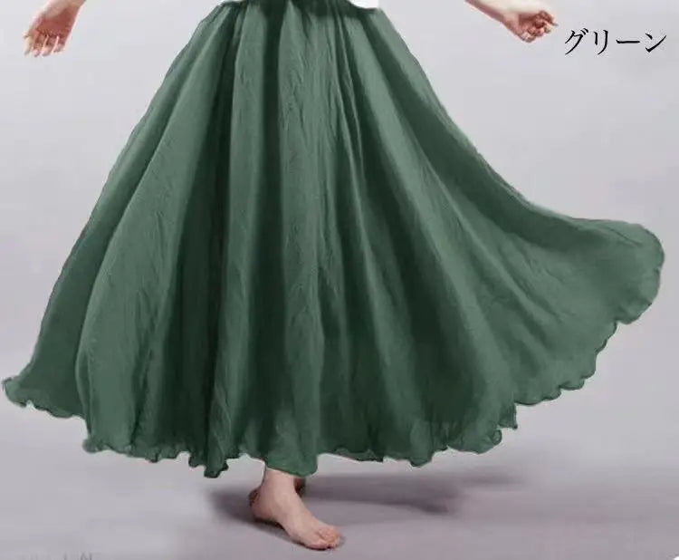 Saviig Ethnic Style Cotton Linen A-line Long Skirt