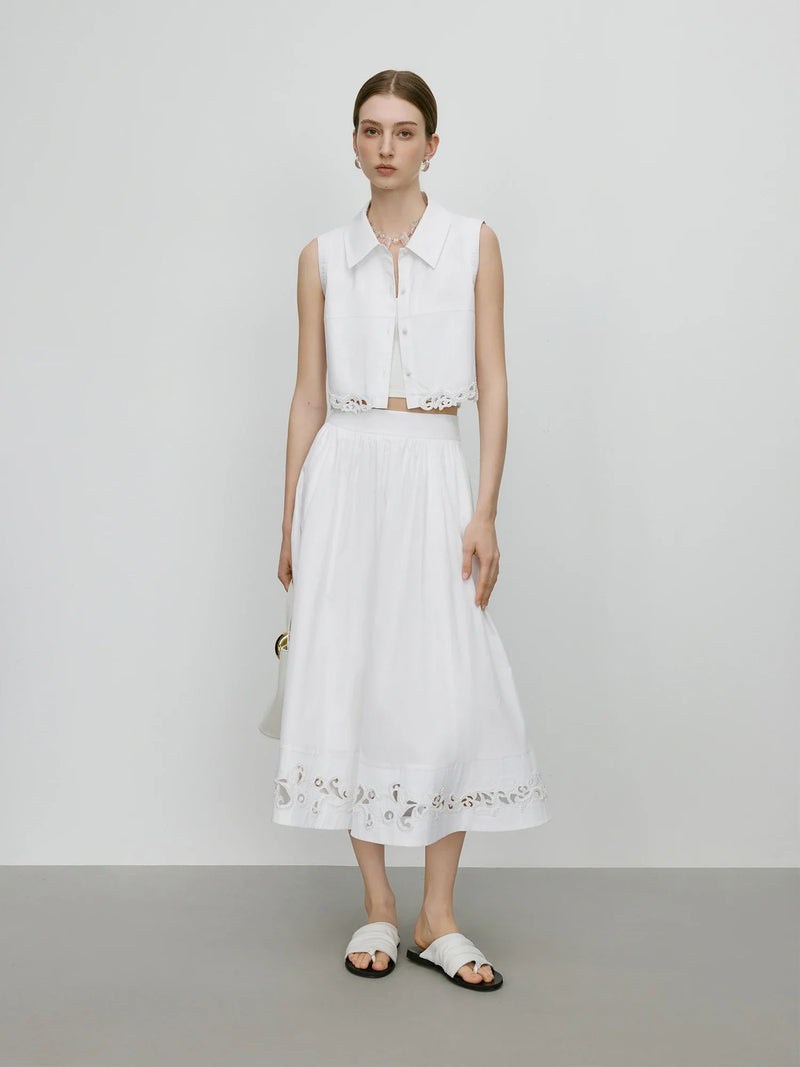 Saviig Embroidery Design Sleeveless Shirt Long Skirt Set