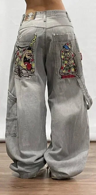 Saviig Retro High Waist Y2K Wide Leg Jeans in Washed Blue