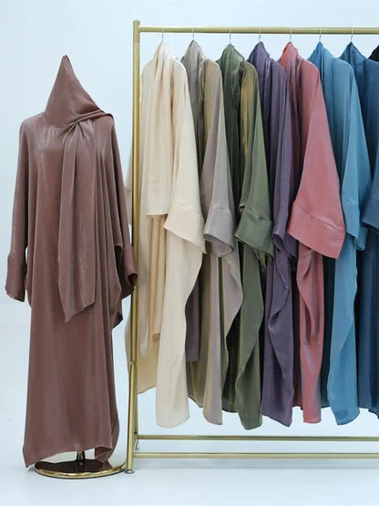 Saviig Ramadan Eid Satin Abaya Dubai Kimar Muslim Kaftan Dress
