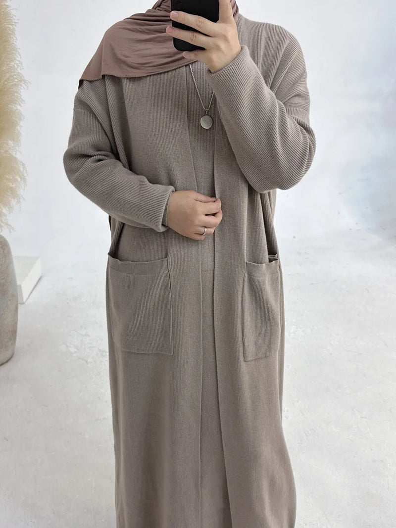 Saviig Winter Thicken Knit Abaya Cardigan for Muslim Women