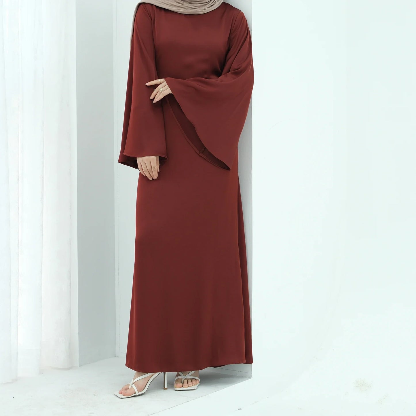 Saviig Flared Sleeve Lace-Up Abaya Dress for Elegant Muslim Women