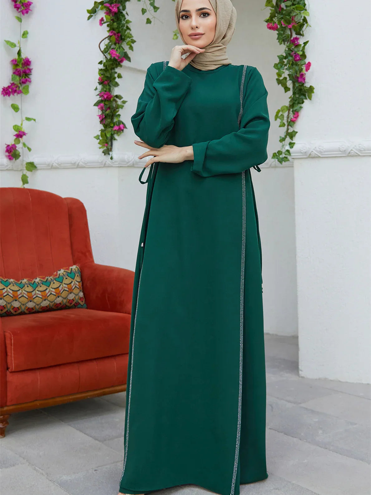 Saviig Diamond Abaya Caftan Elegant Long Sleeve Party Dress