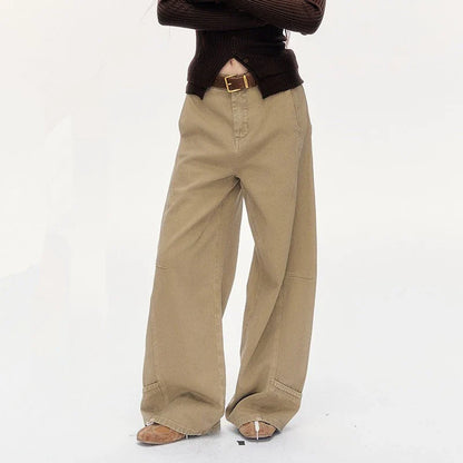 Saviig Vintage Khaki Wide Leg Jeans for Women - High Waist & Loose Fit
