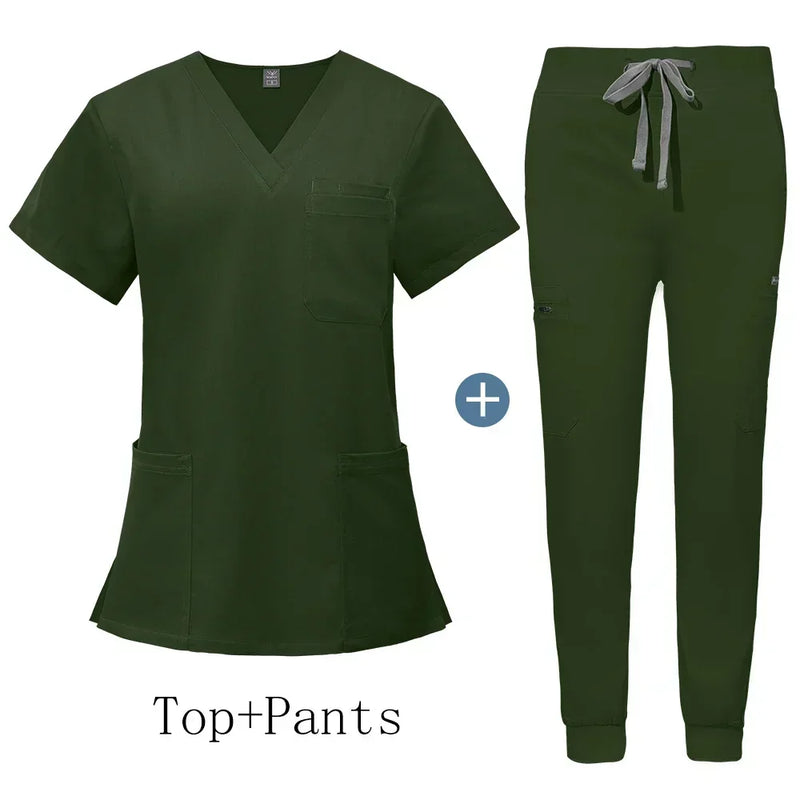 Saviig Men's V-Neck Short Sleeve Scrub Uniform Set for Healthcare Work