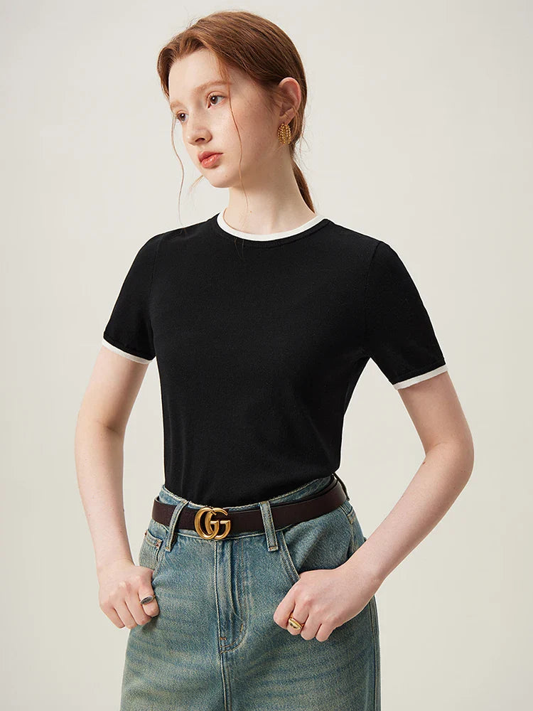 Saviig Wool Blend Contrast Sweater & Cool Lyocell Tee Set for Women