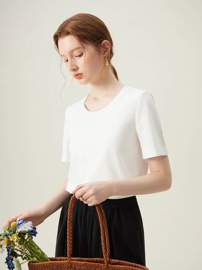 Saviig White Slim Short-sleeve T-shirt: All-match Spring Summer Top