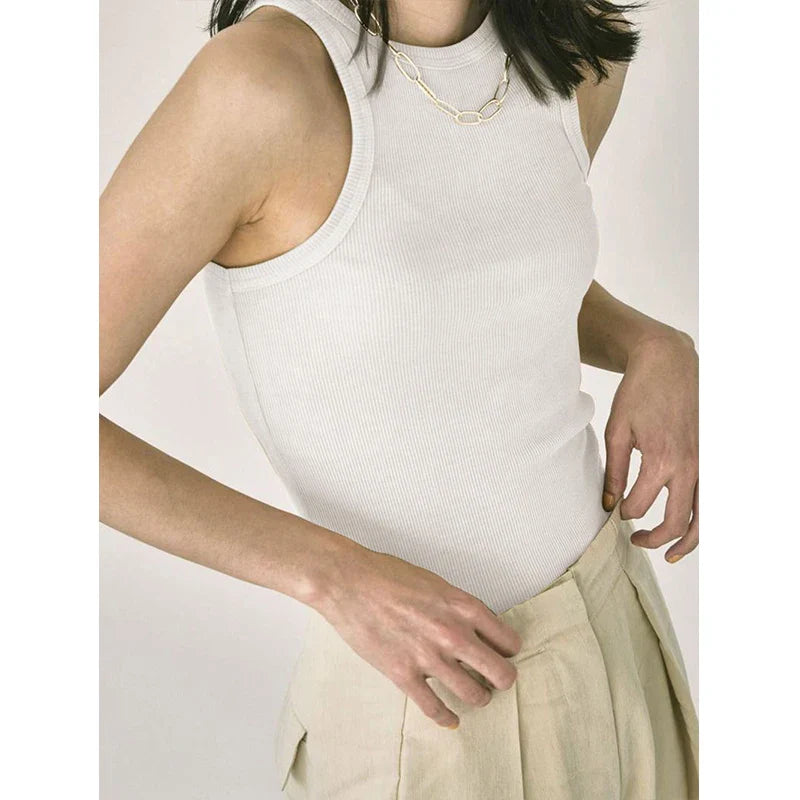 Saviig Viscose Knit Sleeveless Tank Top: Summer Slim Fit Solid Color Camisole