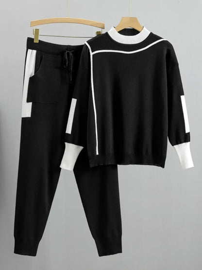 Saviig Winter Women Knitted Set: Pullover Sweater & Pant 2PCS Outfit Warm Sport Suit