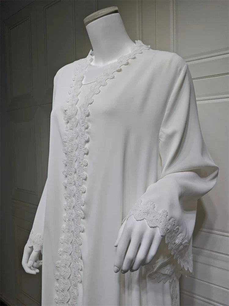 Saviig White Lace Abaya Dubai Luxury 2024 Muslim Kaftan Dress Islamic Robe