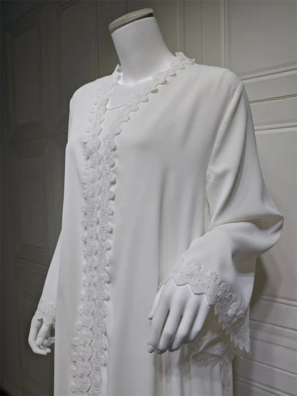 Saviig White Lace Abaya Dubai Luxury 2024 Muslim Kaftan Dress Islamic Robe