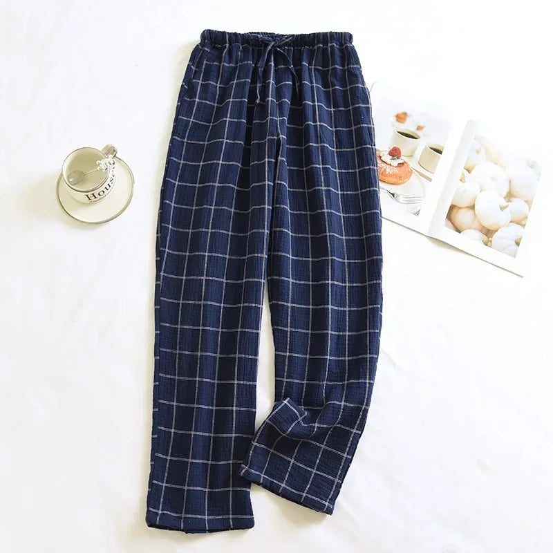 Saviig Men's Checkered Crepe Sleeper Pants - 100% Cotton Casual Bottoms