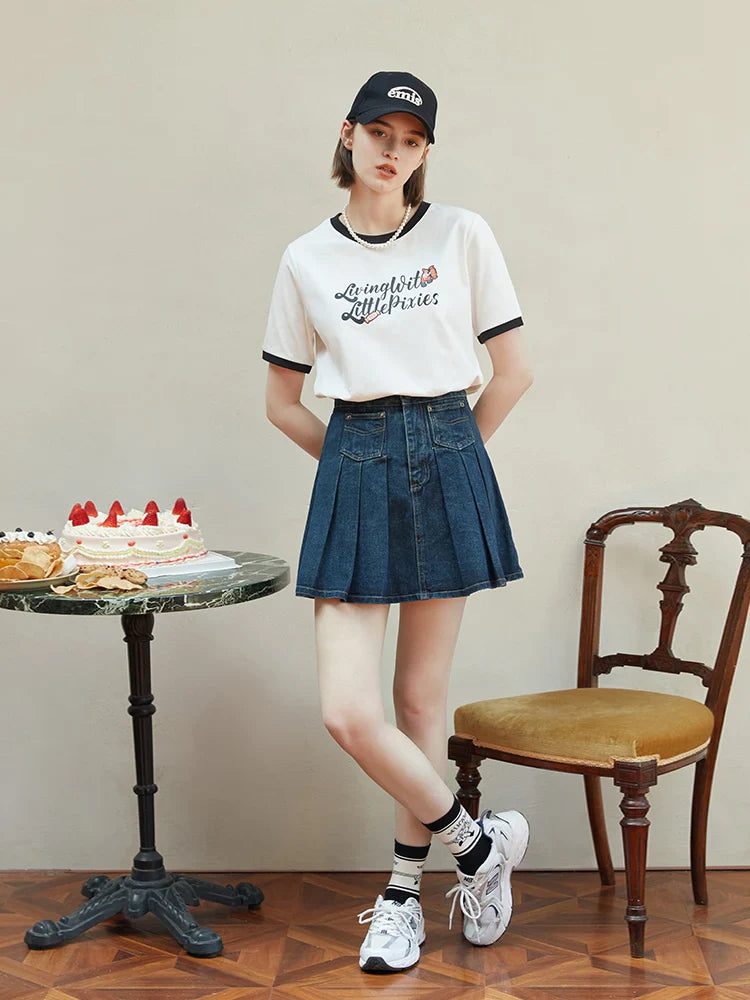 Saviig Retro Letter Print Women's Cotton T-shirt
