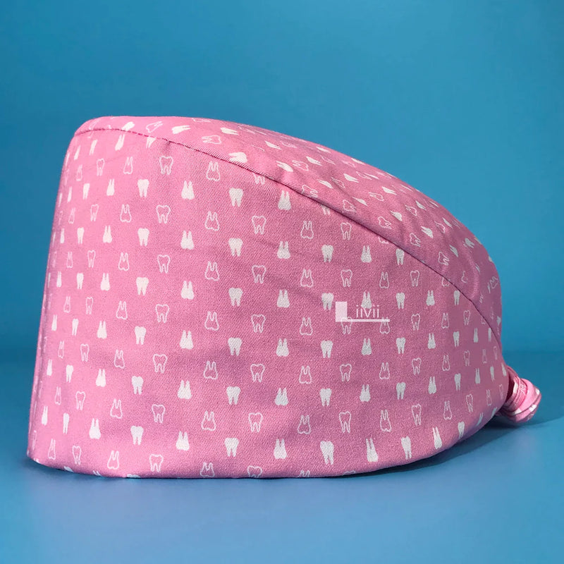 Saviig Tooth Print Unisex Clinic Scrub Cap | High-Quality Cotton Dental Work Hat