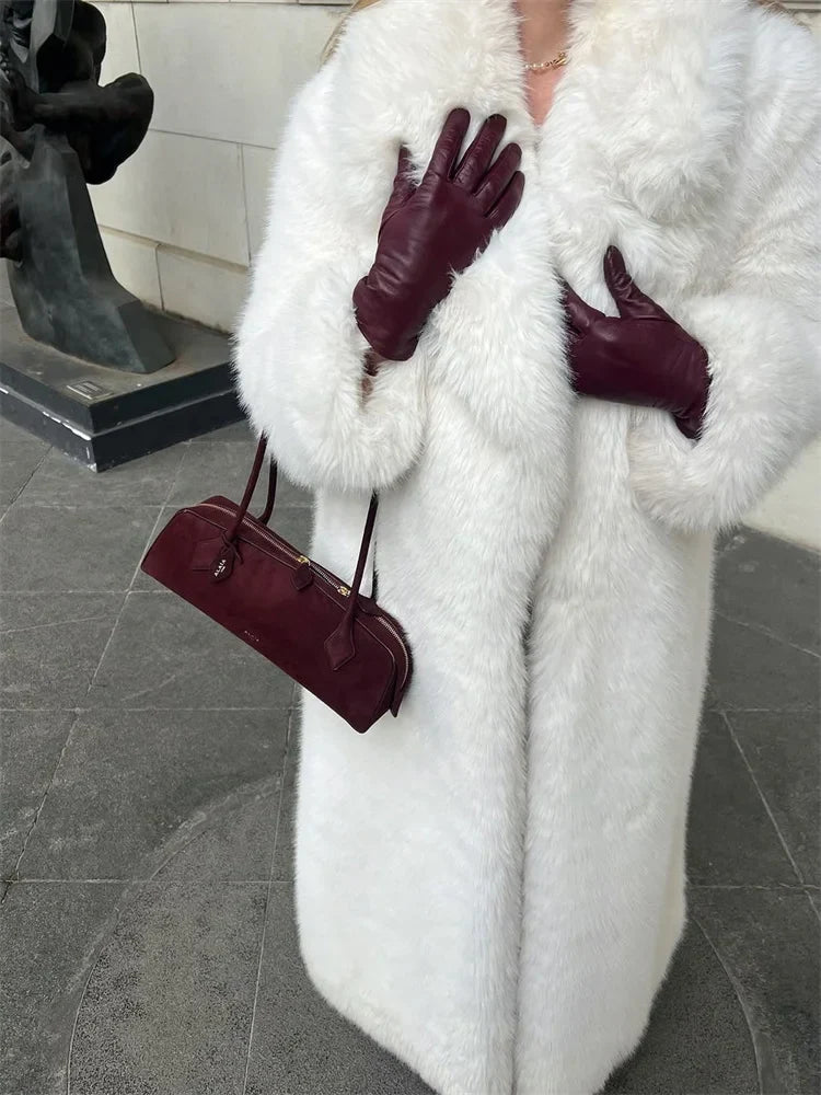 Saviig Winter Fur Feather Overcoat - Women's Elegant Loose Cardigan Coat