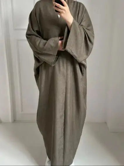 Saviig Batwing Kimono Abaya Dubai Dress for Women - Cotton Linen Muslim Caftan