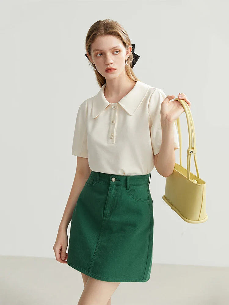 Saviig Polo Collar Loose Fit Cotton Tee for Women