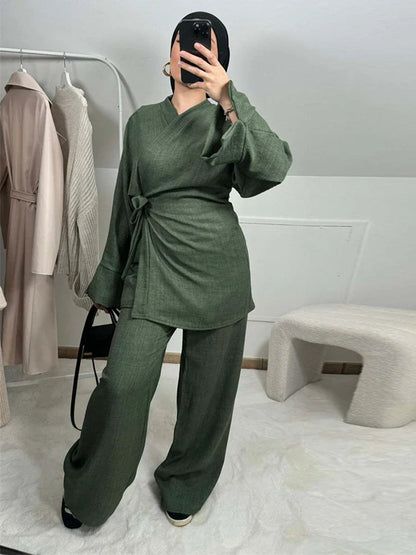 Saviig Eid Abaya Set: Plain 2-Piece Modest Muslim Set for Women
