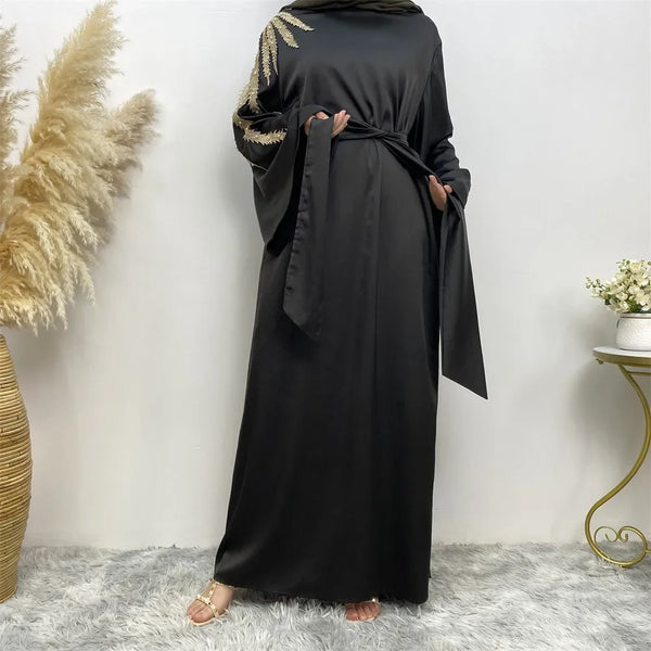 Saviig Eid Mubarek Satin Kaftan Abaya Party Gown for Women Muslim Dress Hijab