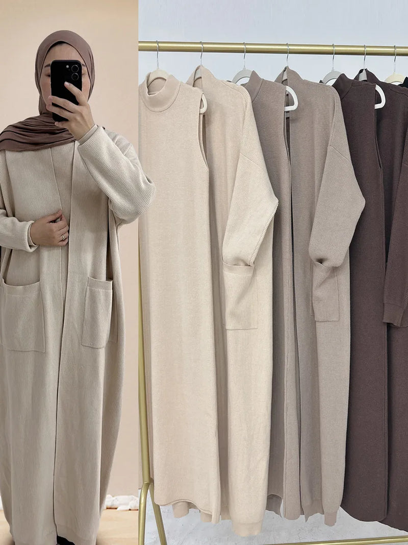Saviig Winter Thicken Knit Abaya Cardigan for Muslim Women