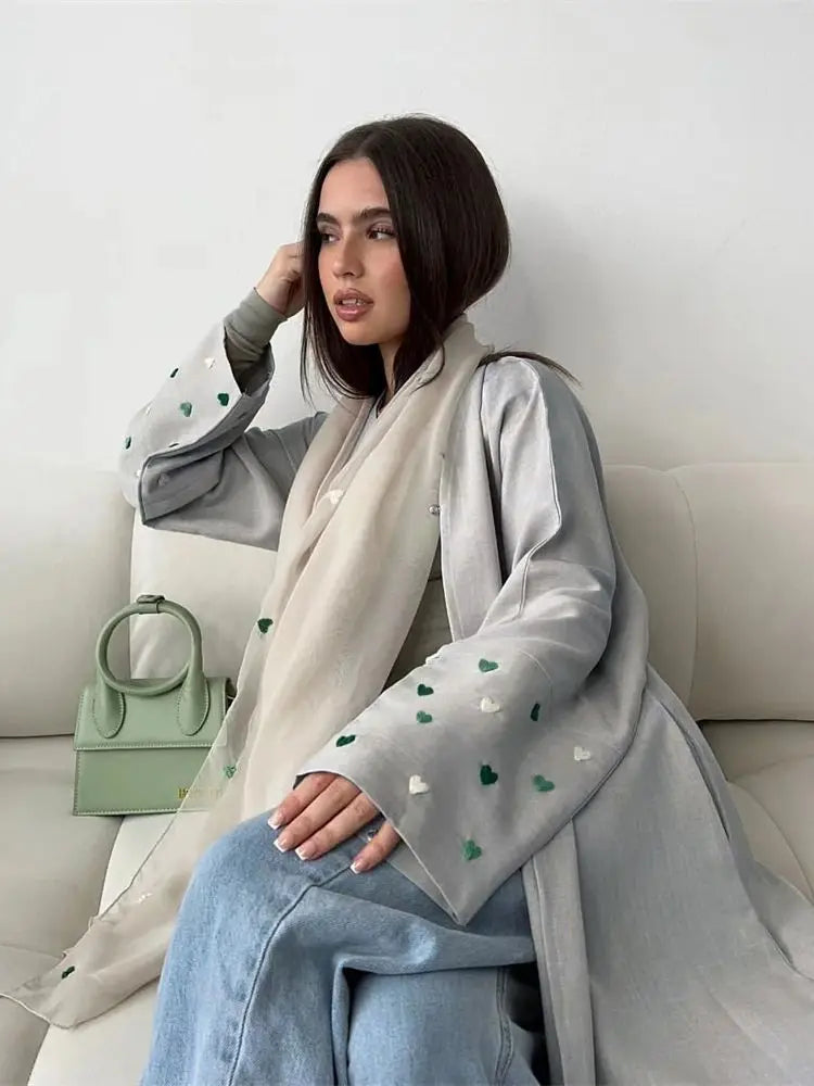Saviig Butterfly Moon Heart Modest Kimono Abaya for Women