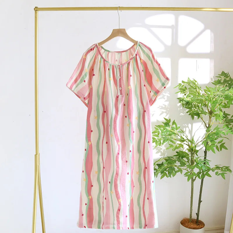 Saviig Cotton Crepe Sleep Skirt Set - Striped Summer Dress for Women