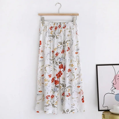 Saviig Summer Viscose Wide Leg Pajama Cropped Pants Plus Size
