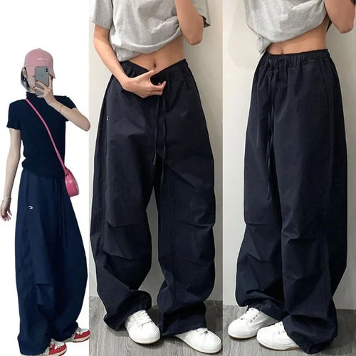 Saviig Women's Retro Baggy Cargo Sweatpants - Y2K Streetwear Wide Leg Trousers