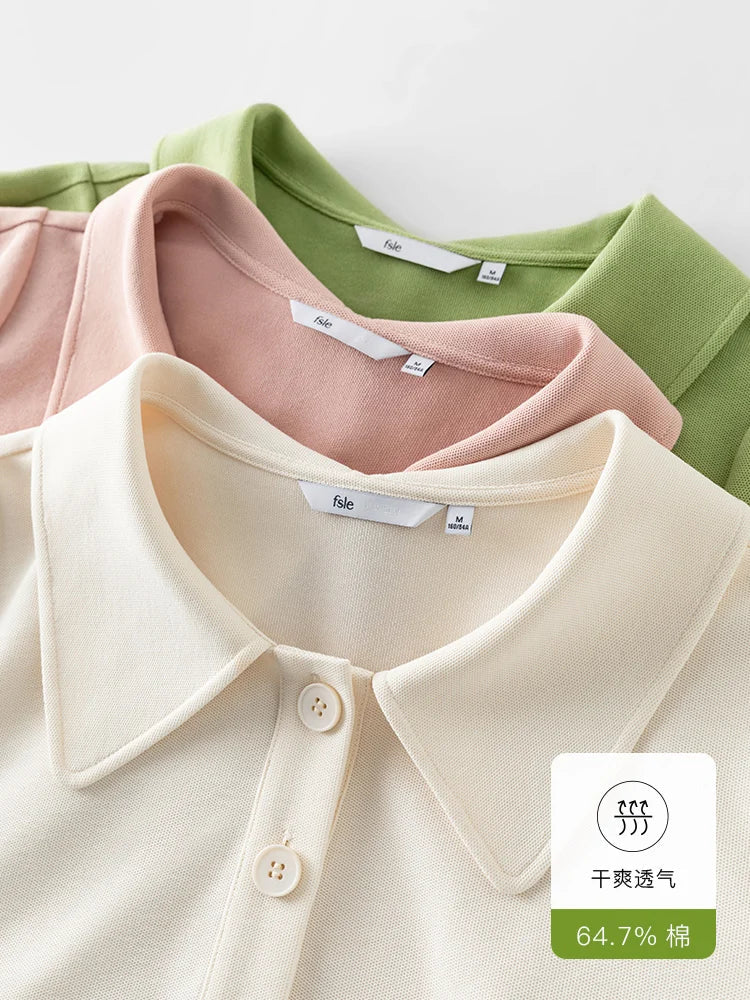 Saviig Polo Collar Loose Fit Cotton Tee for Women