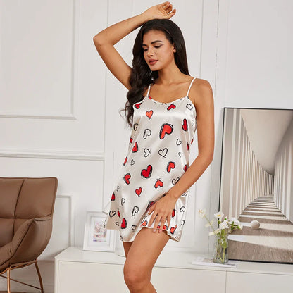Saviig Floral Print Silk Nightdress Women's Sexy Lingerie