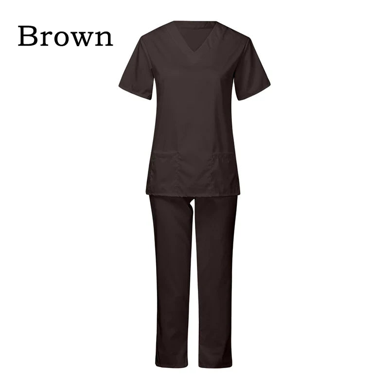 Saviig V-Neck Nurse Uniform Set - Short Sleeve Hospital Workwear
