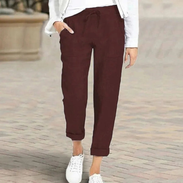 Saviig High Waist Cotton Linen Pants Women's Solid Pockets Harem Trousers