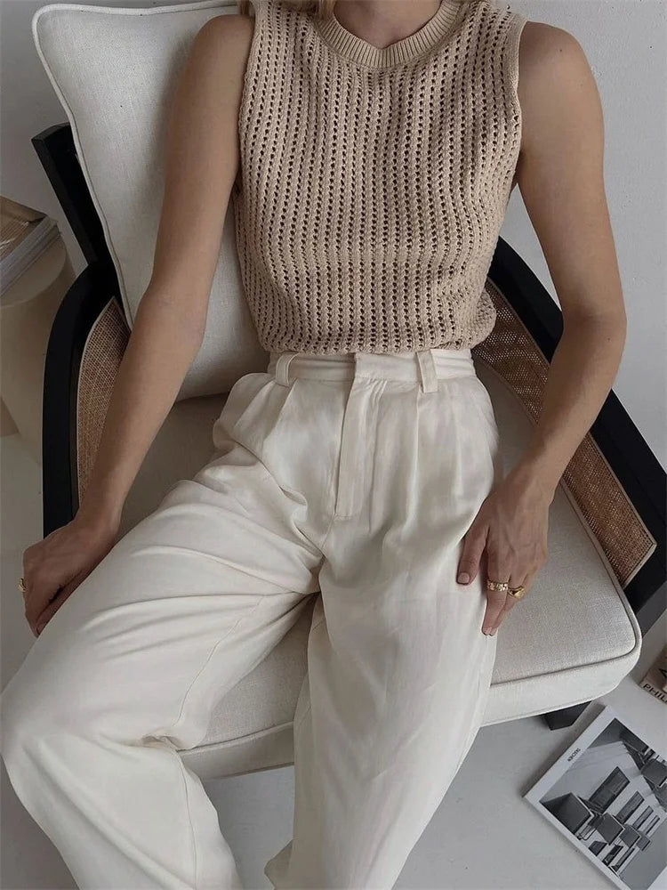 Saviig Knit Hollow Out Tank Top: Sexy Sleeveless High Street Fashion Vest