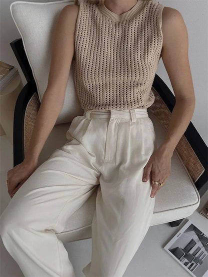 Saviig Knit Hollow Out Tank Top: Sexy Sleeveless High Street Fashion Vest