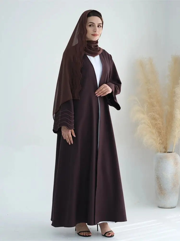 Saviig Ramadan Eid Kimono Abaya Set for Women in Gray Black