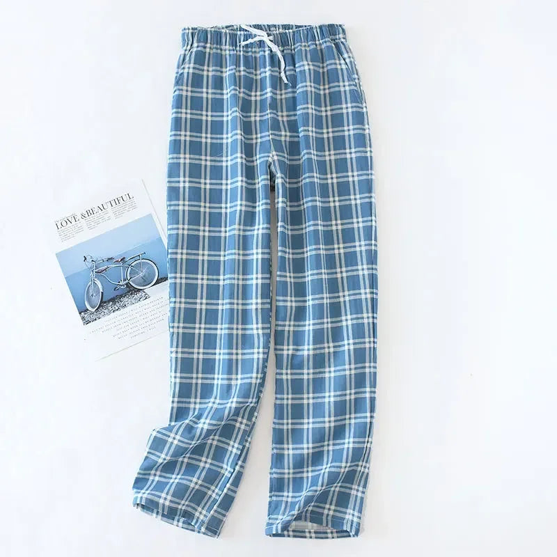 Saviig Plaid Cotton Gauze Sleep Pants for Couples