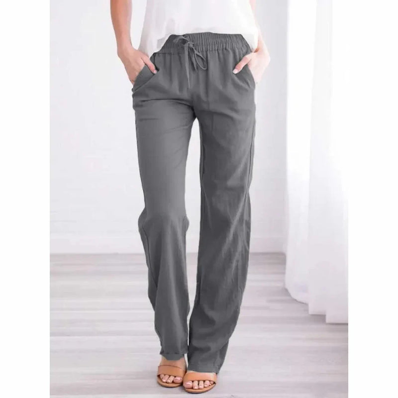 Saviig Breezy Cotton Linen Drawstring Pants - Casual & Comfy Straight Leg Trousers