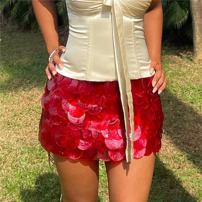 Saviig Sequins Bodycon Mini Skirt: Y2K Punk Hip Clubwear