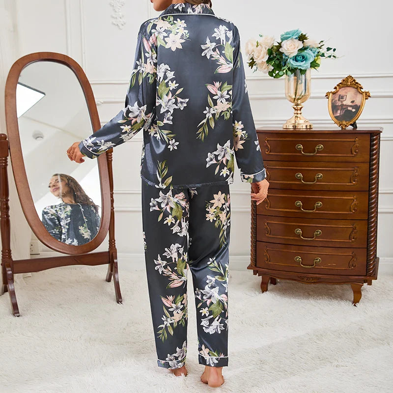 Saviig Floral Satin 2-Piece Pajama Set