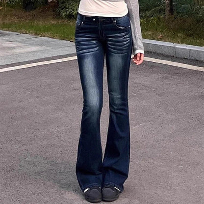 Saviig Vintage Deep Blue Low Rise Bell-Bottom Jeans