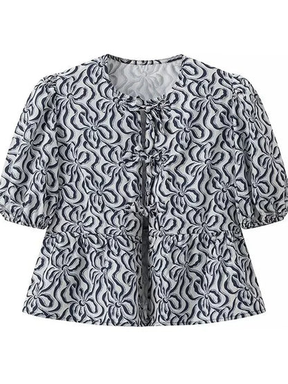 Saviig Leopard Print Contrast Lace-Up Slim Bandage Shirt