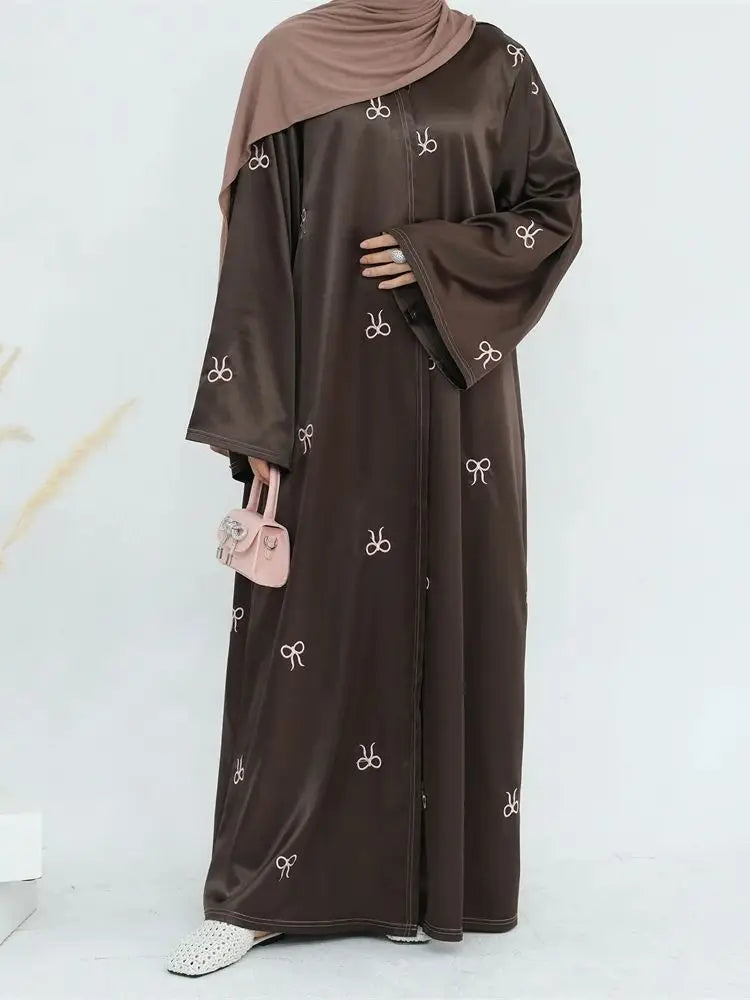 Saviig Ramadan Eid Embroidery Kimono Abaya Dress for Muslim Women