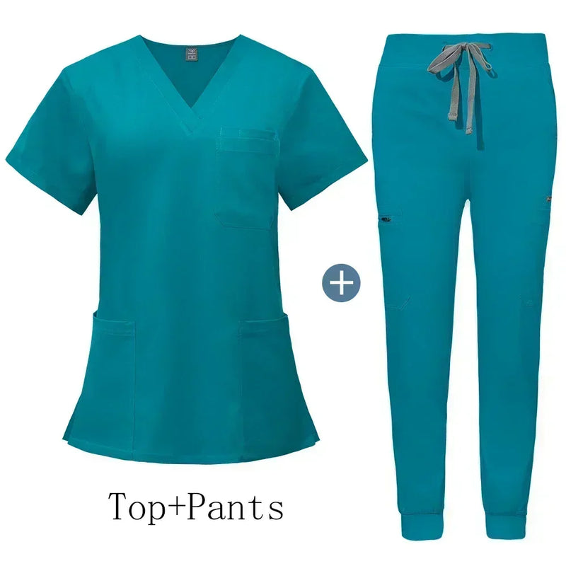 Saviig Men's V-Neck Short Sleeve Scrub Uniform Set for Healthcare Work