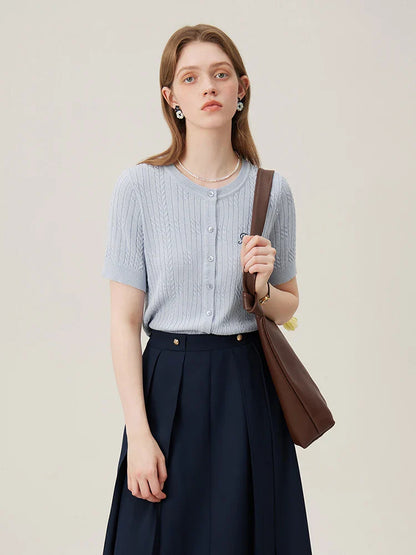 Saviig Summer Knit Cardigan: 2024 Dry Linen Light Top Female