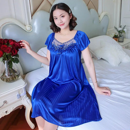 Saviig Ice Silk Nightgown: Short Sleeve Sexy Sleepwear & Lounge Pyjama