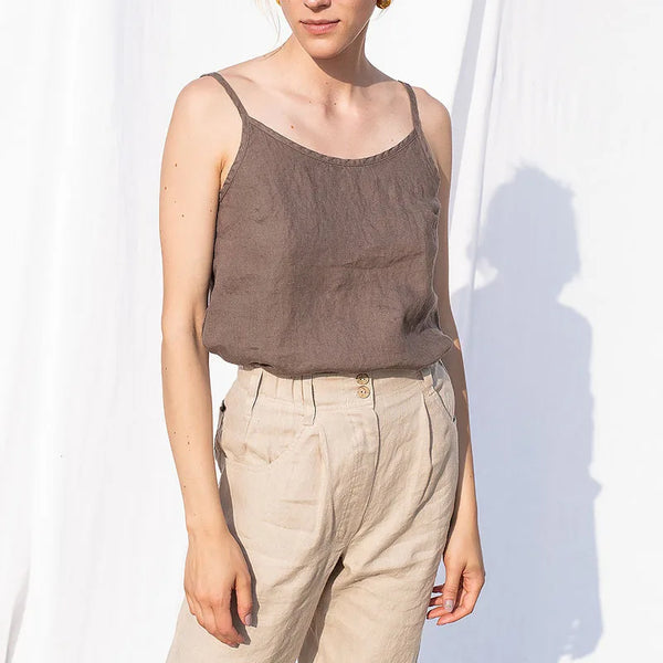 Saviig 100% Linen Crop Top Sleeveless White Tank Women's Korean Fashion