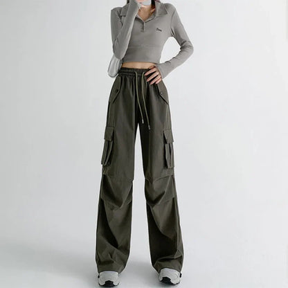 Saviig Y2K Cargo Pants: Oversized Harajuku Sweatpants with Drawstring Pockets