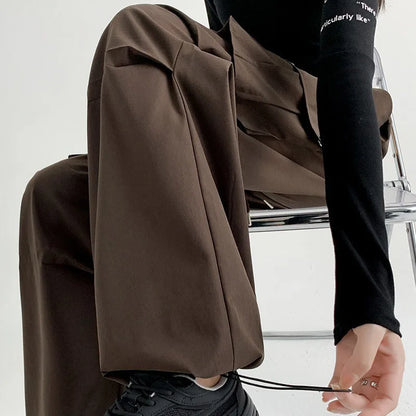 Saviig Y2K Cargo Pants: Oversized Harajuku Sweatpants with Drawstring Pockets