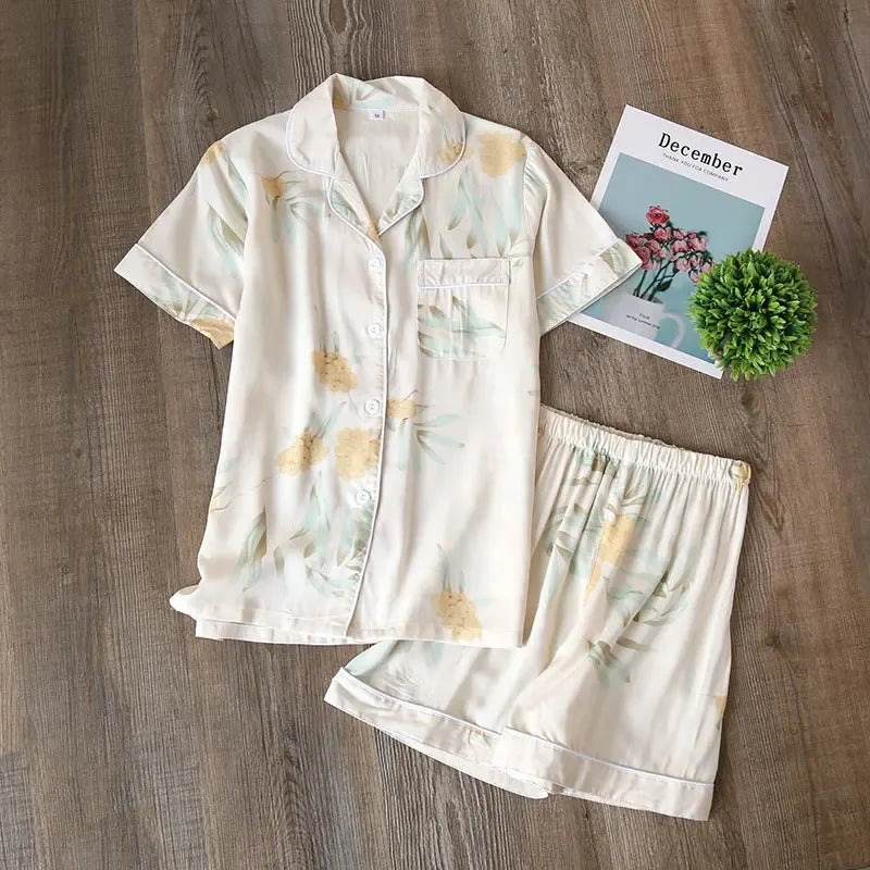 Saviig Summer Pajama Set: Viscose Short-Sleeve Top & Cotton Shorts