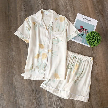 Saviig Summer Pajama Set: Viscose Short-Sleeve Top & Cotton Shorts